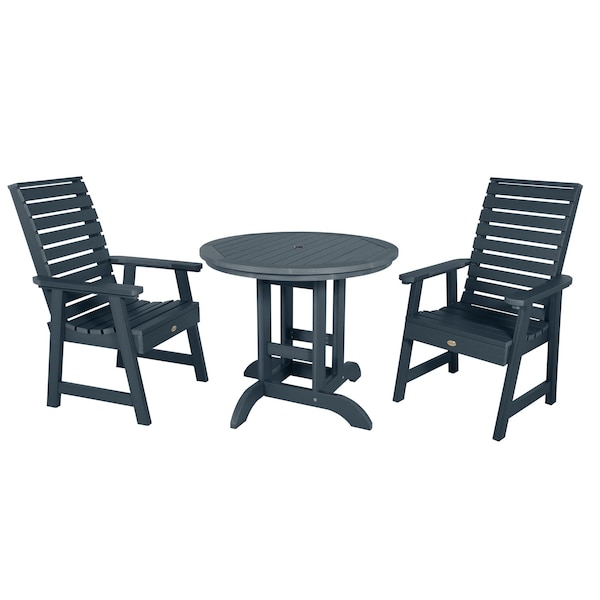 Highwood Usa Weatherly 3pc Round Outdoor Patio Furniture Dining Set AD-DNW36-FBE - main